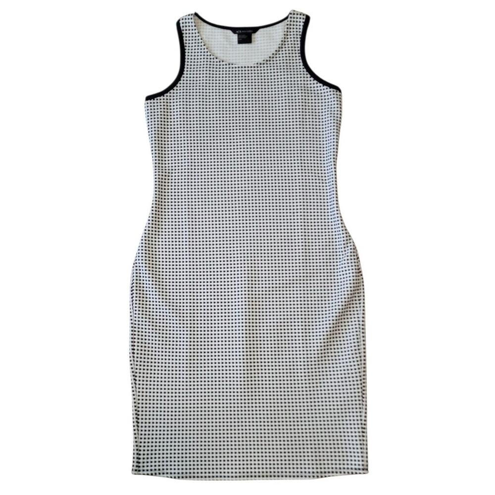 AX Armani Exchange Checkered Bodycon Midi Dress L Mod Minimal City Chic
